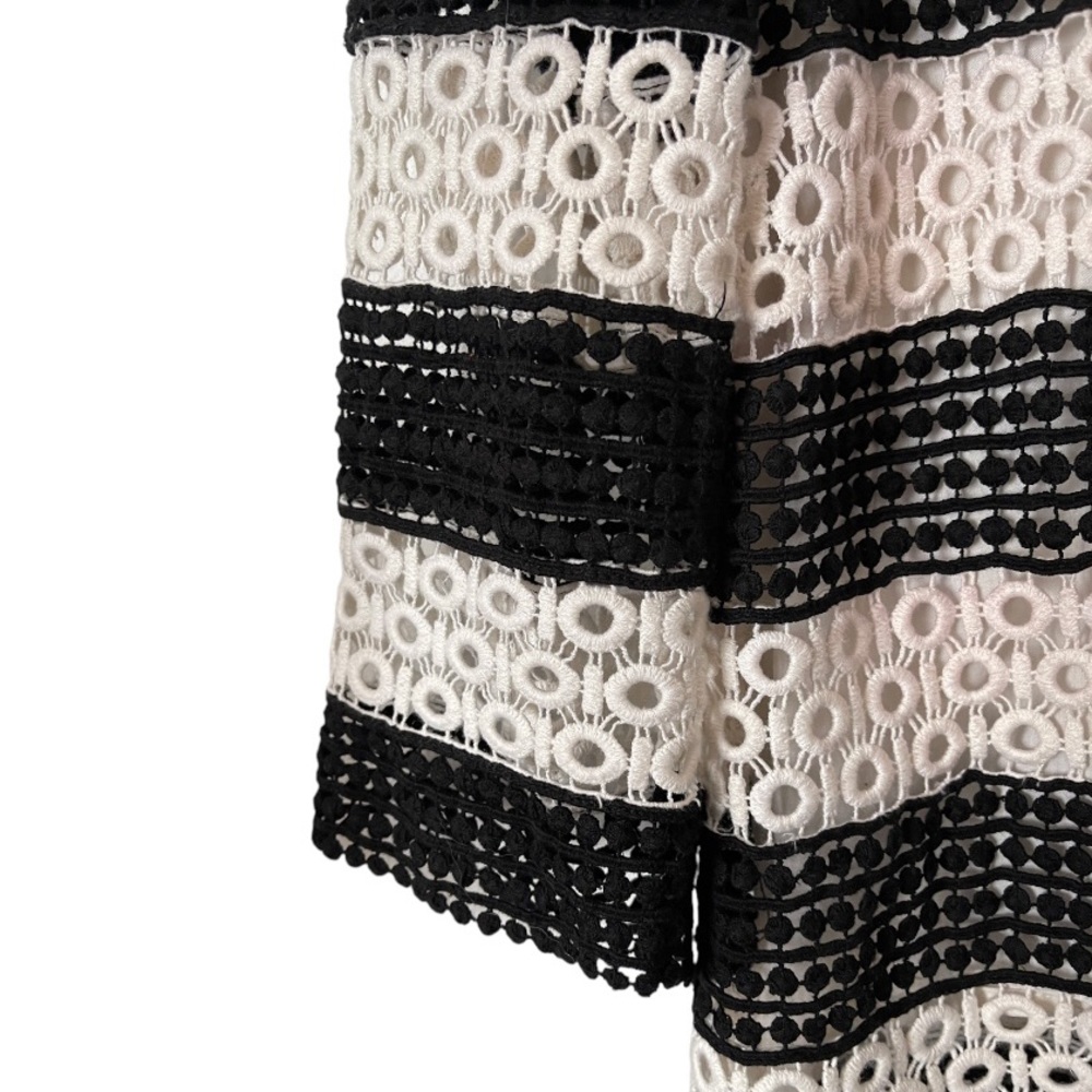 Talbots Crochet‎ Lace Overlay Striped Blouse Top Black Ivory Lined 3/4 Sleeves M - Picture 6 of 6
